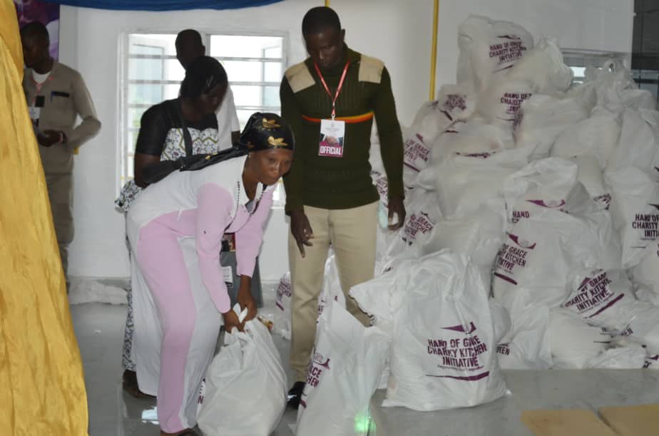 Prepared Hand of Grace food packs ready for distribution